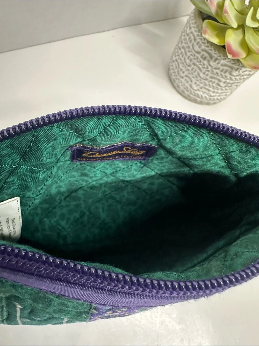 Dooney & Bourke Purple and Green Quilted Wristlet Cosmetic Pouch